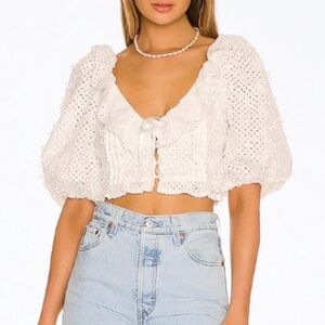 For Love And Lemons White Eyelet Crop Top